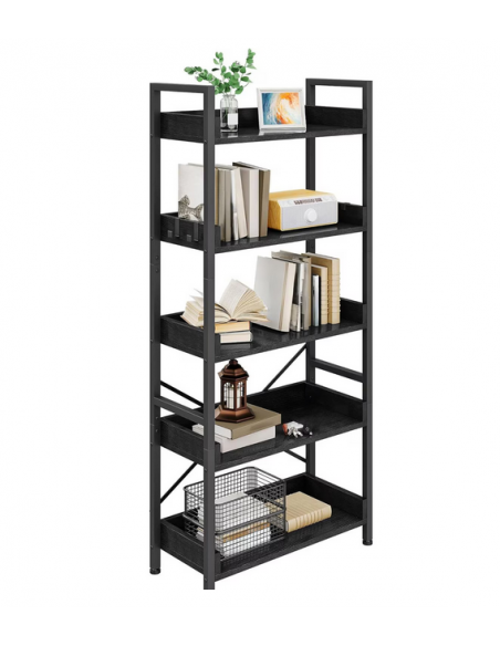 Stand metalic pentru biblioteca cu 5 rafturi negre din mdf marimea M