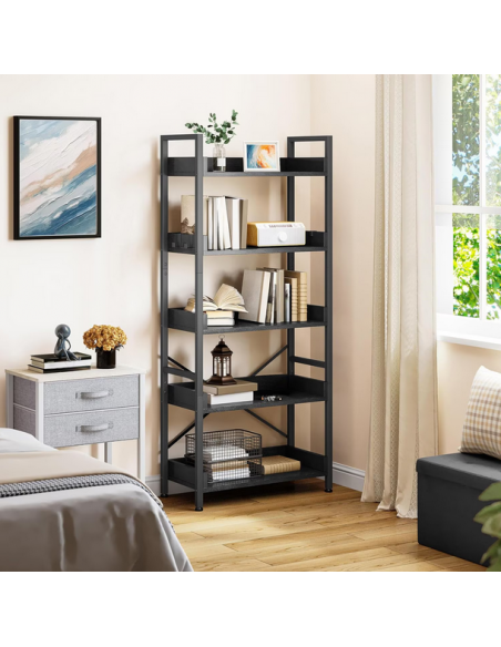 Stand metalic pentru biblioteca cu 5 rafturi negre din mdf marimea M