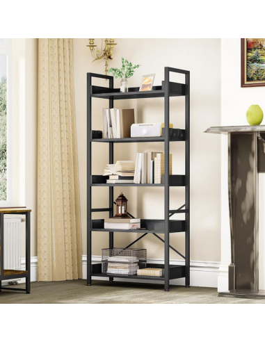 Stand metalic pentru biblioteca cu 5 rafturi negre din mdf marimea M