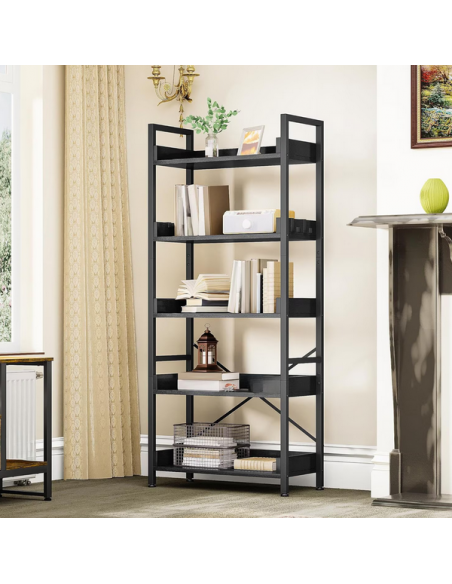 Stand metalic pentru biblioteca cu 5 rafturi negre din mdf marimea M